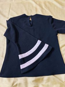 Navy Bell Sleeve Top with Stripes
