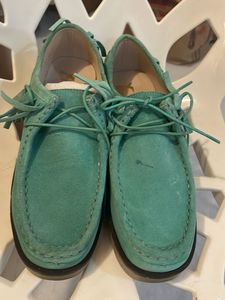 Mint Green Suede Fringe Moccasins