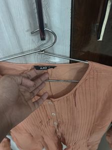 Peach Pleated Button-Up Top