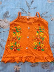 Cute Orange Floral Print Baby Dress