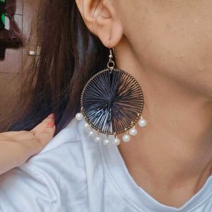 Vintage round black boho earrings
