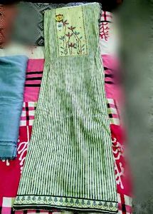 Green Striped Floral Dress Material
