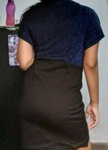 Sparkly Blue Top &amp; Black High-Slit Skirt Set