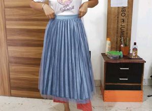 Powder blue Mesh pleated Skirt