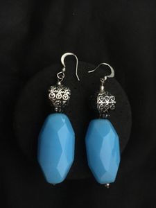 Blue Faceted glass chalcedony Dangle Earrings