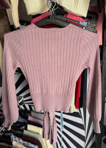 Pink Wrap Tie Long Sleeve Top