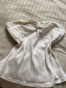 Cream Ribbed Twist Front Tube Top