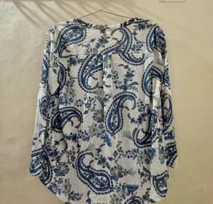 Blue Paisley Print Long Sleeve Top