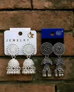 2 oxidized silver tone jhumkas