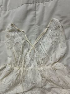 white floral lace babydoll mini dress