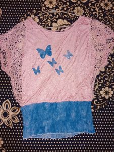 Pink Lace Butterfly Top