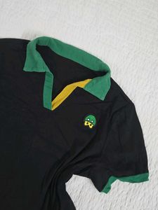Black Polo T-Shirt with Green &amp; Yellow size M