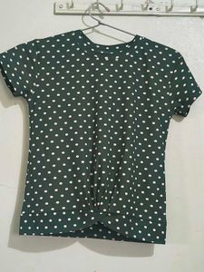 Green Polka Dot Twist Front Top