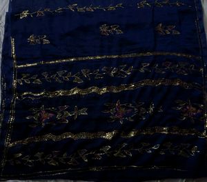Elegant Navy Blue Saree with Gold Embellishments