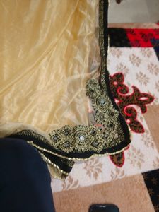 Cream Shimmer Saree with Golden n black Border