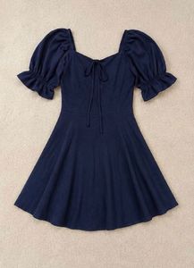 Navy Blue Puff Sleeve Mini Dress