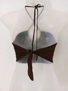 Chic Brown Ruched Halter Top