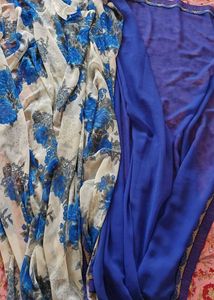 Blue Floral Saree with Matching Blouse