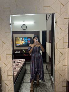 Off Shoulder Printed High Low Dress