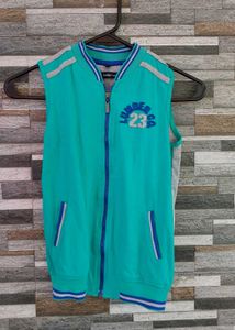 Teal & Gray Zip-Up sleeveless Jacket