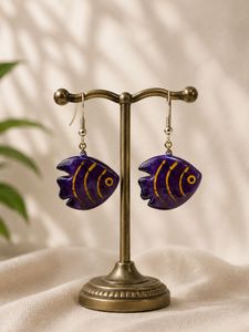 handmade paper mache Purple Fish Earrings
