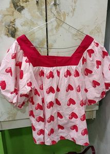 Cute Pink Heart Print Top