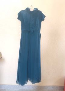 Georgette A Line Flared Blue Gown