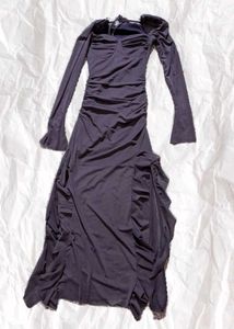 Sweetheart Neck Long Sleeves Ruffles Maxi Dress