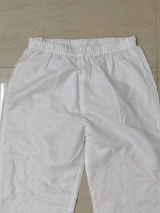 White Palazzos with Embroidered Hem