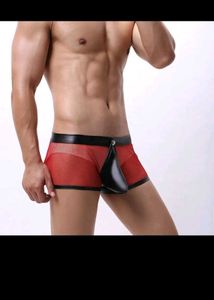 Bold Red Mesh & Faux Leather Briefs