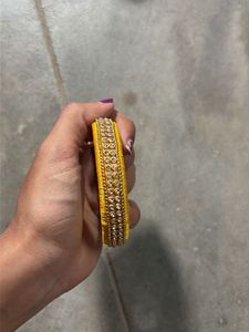 Yellow Embellished Silk Thread Bangle