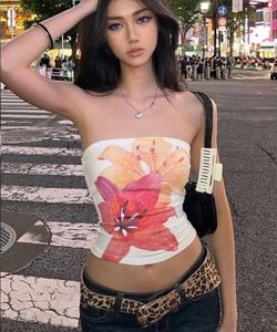 floral white tube top