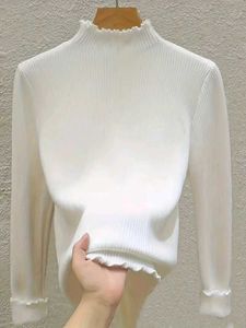 Ribbed White Turtleneck Top