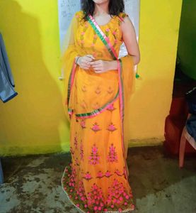 Vibrant Orange Embroidered Lehenga Choli Set