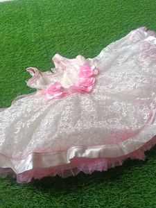 Pink &amp; White Lace Flower Girl Dress