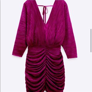 Zara Brand New Pleated V Neck Sexy Mini Dress