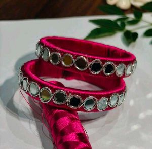 Embellished Silk Bangles with Mirror Work✨