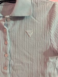 Baby Blue Ribbed Button-Up Top