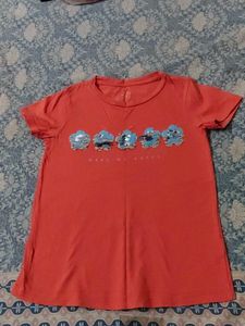 Cute Coral T-Shirt with Sequins