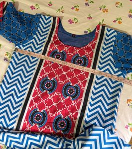 Vibrant Blue &amp; Red Chevron Kurta