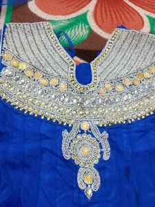 Elegant Blue Sequin Anarkali Dress with Dupatta