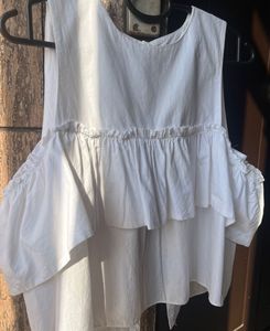 Elegant White Ruffle Cold Shoulder Top