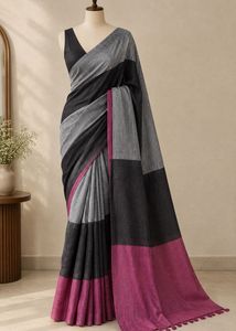 Brand new Linen Cotton Striped Saree