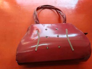 Red Patent Handbag with Rhinestones