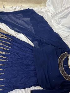 Elegant Blue Lehenga Choli with Gold Print