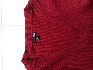 Maroon knitted woolen dress sale price