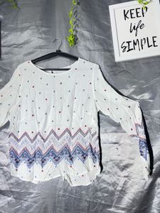 White Boho Printed Button-Up Top