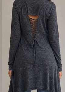 Chic Grey Lace-Up Tunic Top