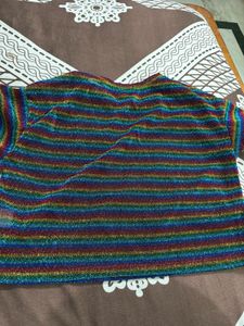 Sparkly Rainbow Striped Cropped Top