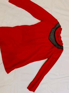 Chic Red Long Sleeve Top with Lace Detai for 11 to